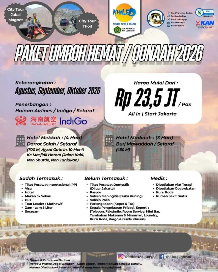 Paket Hemat Umrah / Qanaah ( 9 Hari)